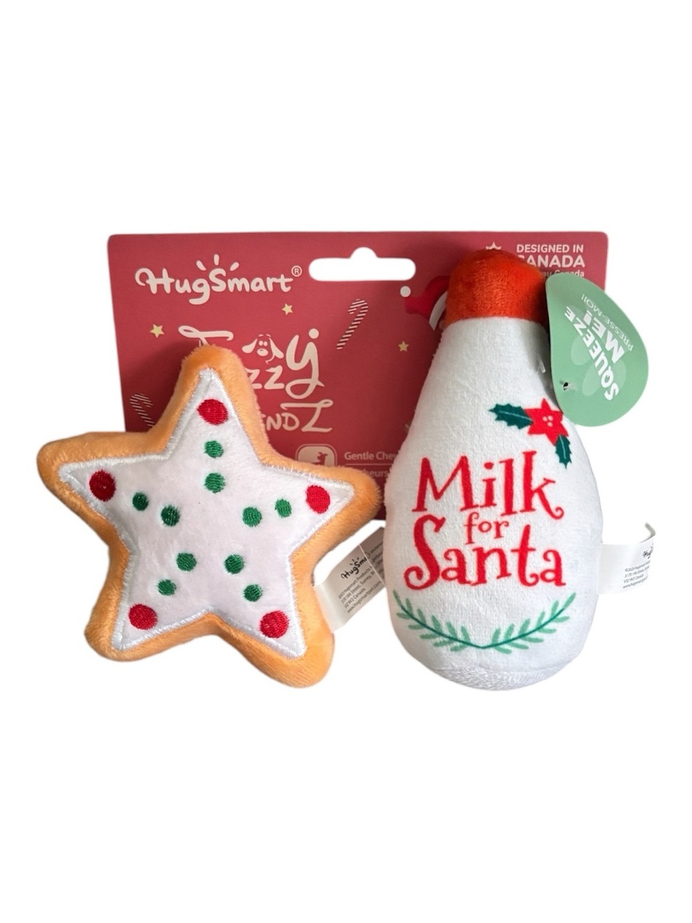 HugSmart Holiday Dog Toy Set - White & Orange Milk for Santa Plush